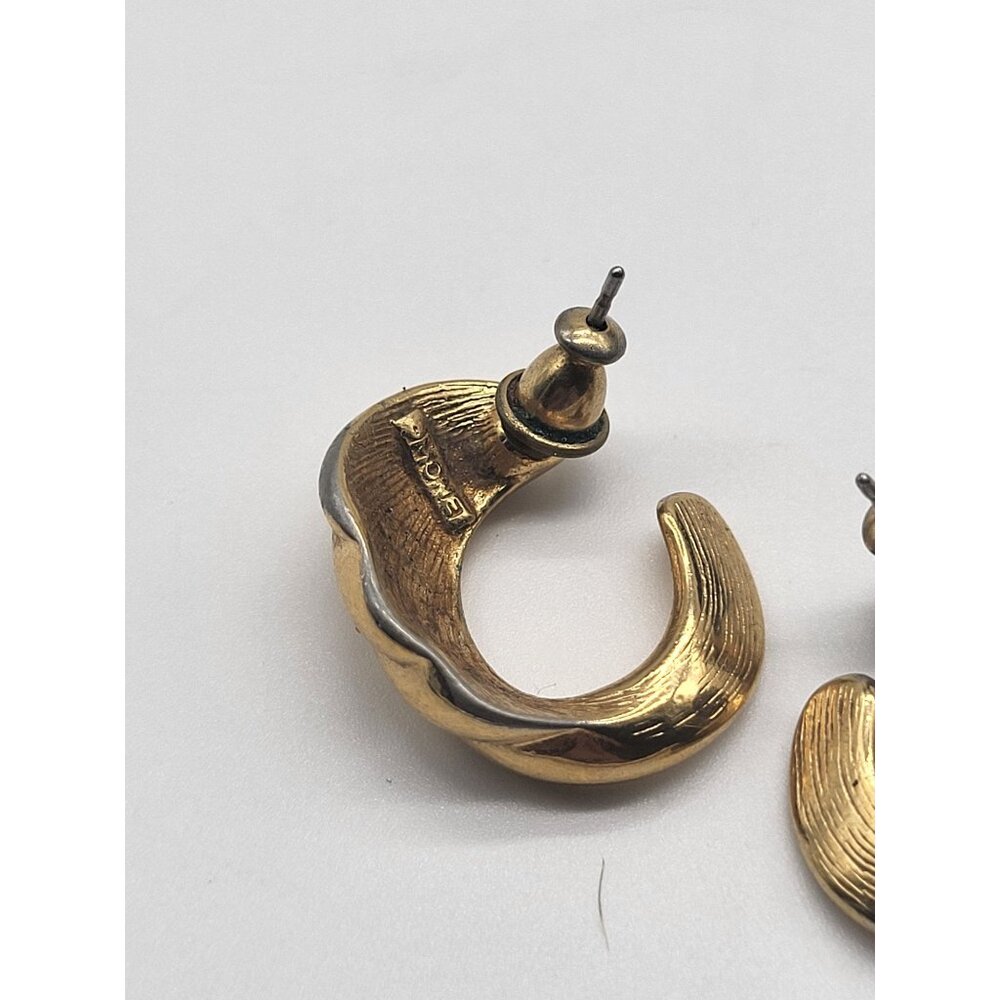 Monet Vintage Gold Tone Pierced Earrings Swirl C Half Hoop Classic - Picture 5 of 7